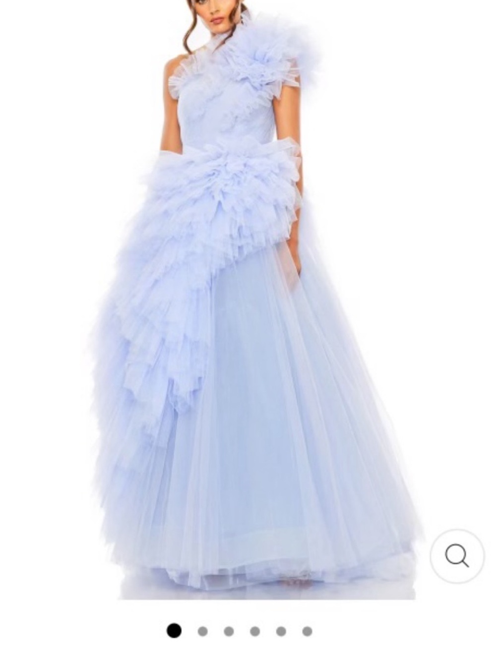 Mac Duggal Sky Blue One-Shoulder Ruffled Tulle Gown